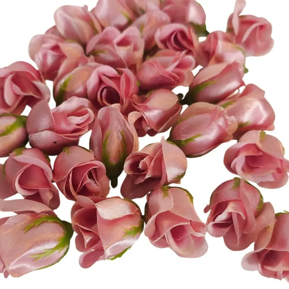 50 Pink Satin Rose Buds Stemless Wedding Floral Craft DIY 2 inch Flowers
